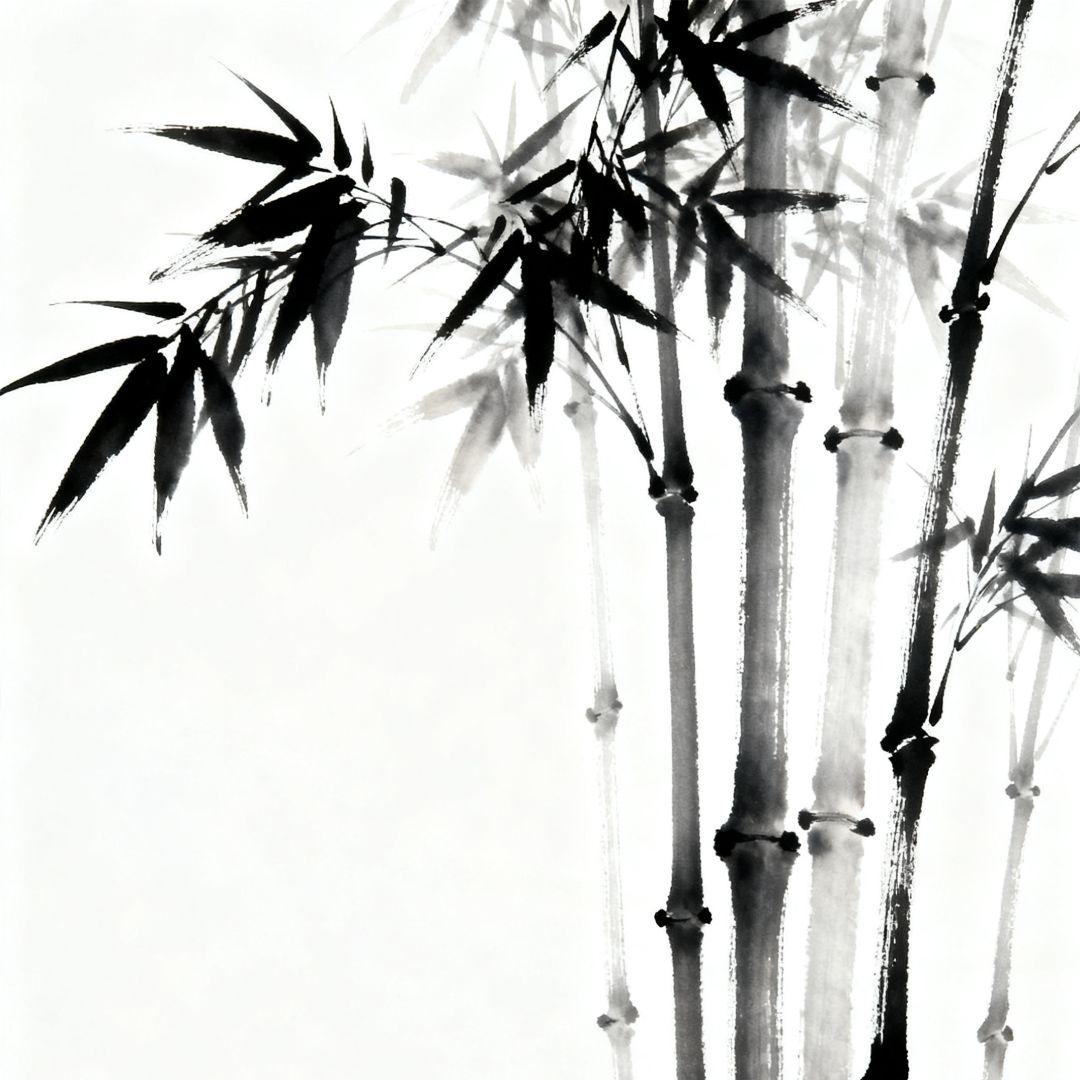 Bambous réalisé avec la technique de Sumi-e